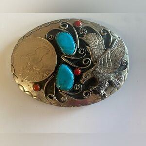 Silver and genuine turquoise Belt Buckle